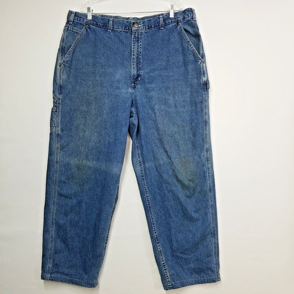 L.L.Bean Carpenter Utility Work Jeans Mens 42x30 Blue Cotton Denim Vintage Loose